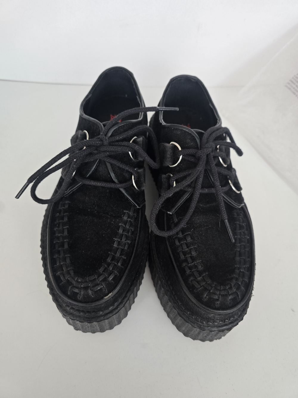 Demonia Black Suede Creeper Lace-Up Loafers